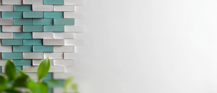 Modern Abstract Geometric Teal   White Brick Wall Background