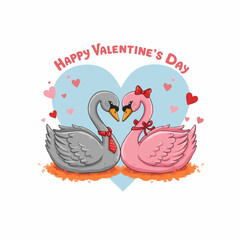 Cute Swans Happy Valentines Day Card Illustration