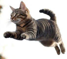 Obraz premium Playful Tabby Cat Jumping in Air Photorealism Action Scene