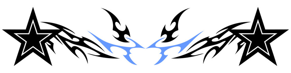 Star Shape with Neo tribal y2k gothic style tattoo Cyber sigilism spikes and sparks for streetwear print designs, spiky y2k aesthetic vector set