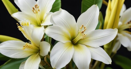 Obraz premium Detailed Image of Banana Blossom with White and Yellow Petals , flower, details, nature