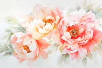 ethereal watercolor peonies in soft pastels with negative space