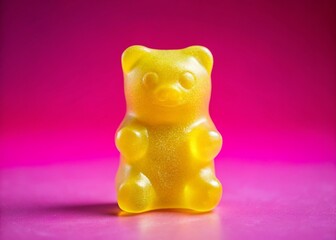 Yellow Gummy Bear Candy on Vibrant Pink Background
