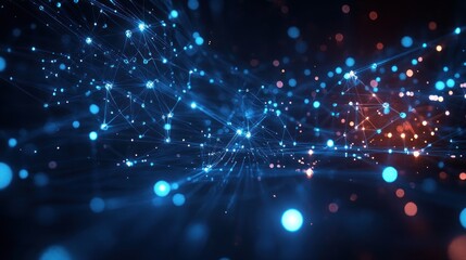 Fototapeta premium Futuristic Digital Network Visualization with Blue Lines and Glowing Nodes