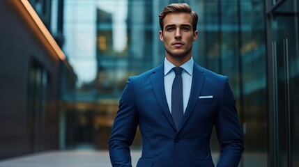 Confident Businessman in Blue Suit