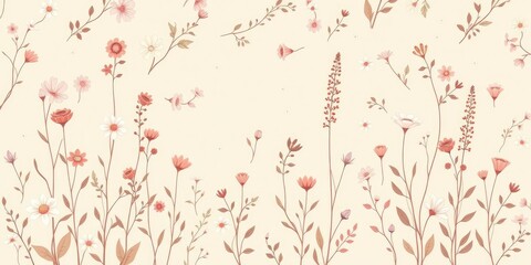 Elegant Floral Pattern featuring Long Stems of Tall Flowers and Small Leaves, tall flowers, elegant