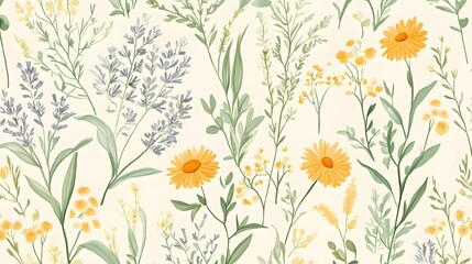 Delicate Watercolor Floral Pattern Featuring Yellow and Lavender Blooms