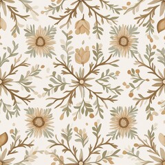 Seamless Beige and Green Floral Pattern Elegant Botanical Design
