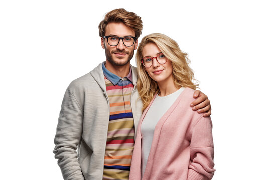 Portrait of a a happy couple smiling together and hugging each other, isolated on transparent background - Powered by Adobe