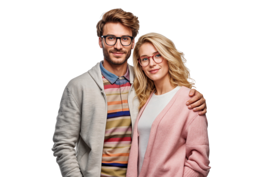 Portrait of a a happy couple smiling together and hugging each other, isolated on transparent background - Powered by Adobe
