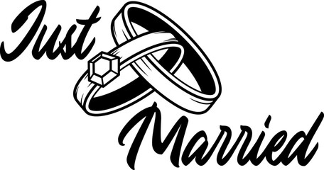 Wedding rings vector with brilliant sign icon. Jewelry logo template. Engagement diamond ring vector. Engagement symbol. Flat design, beautifull jewellery vector illustration isolated. 