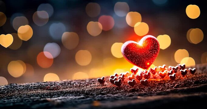 A Single Heart Glowing Brighter as Smaller Hearts Gather