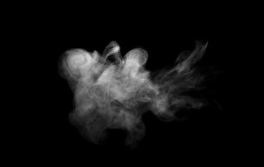 Close-up photo set of abstract white smoke or vapor floating on black background. Fog and cloud effect for air pollution design. Smog elements	
