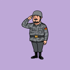 Saluting Soldier Cartoon Illustration Patriotic Military Art