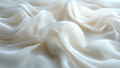 Obraz premium Flowing white sheer fabric draped background for elegant design