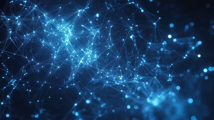 Fototapeta premium Futuristic Digital Network Visualization with Intricate Blue Lines and Glowing Nodes