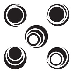 Spiral circle elements swirl spotted icon set. Sphere vortex twirl tornado spin. Abstract waves spiral round shape symbol Twist global wind sign icon vector illustration
