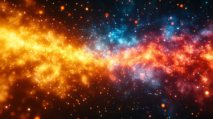 Obraz premium A stunning vibrant abstract digital artwork with dynamic colorful pixel effects, creating an energetic visual impact. Modern blurred design with empty blank caption space on the side.