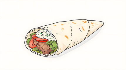 Delicious wrap filled with grilled meat, fresh vegetables, and sauce