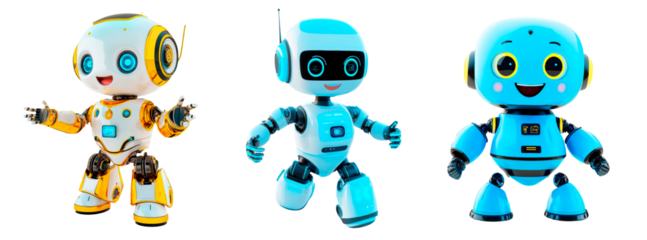 Set of 3d AI robot  isolated on transparent background