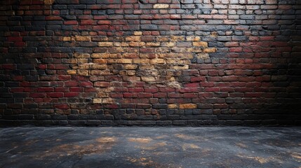 A brick wall with a black floor and a black wall