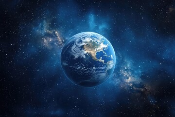 Naklejka premium hyperrealistic earth suspended in starlit cosmos with atmospheric cloud detail