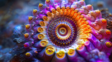 Glowing neon tipped fractal spirals, forming an endless and mesmerizing loop