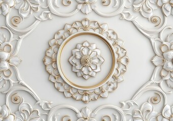 3D wallpaper with a stretched ceiling, featuring a beige decorative pattern design background