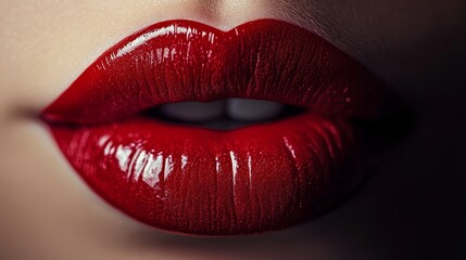 Obraz premium Glossy red lips close-up
