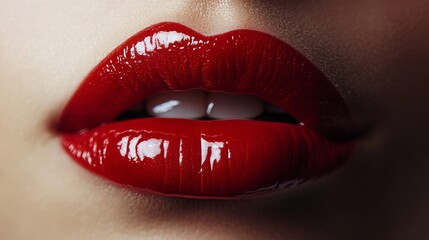 Obraz premium Glossy red lips close-up