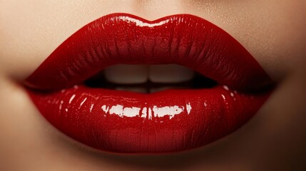 Obraz premium Glossy red lips close-up