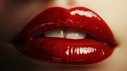 Obraz premium Glossy red lips close-up