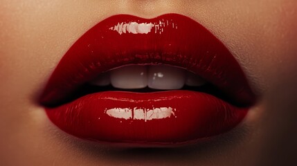 Obraz premium Glossy red lips close-up