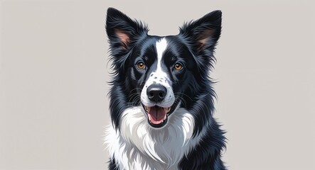 Fototapeta premium Portrait border collie dog alert on plain white background illustration