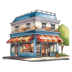 Obraz premium watercolors Burger shop building illustration