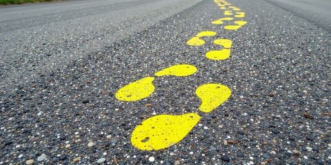 A Path of Painted Footprints on a Gravel Road, Leading to an Unknown Destination