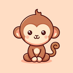 Fototapeta premium cute monkey illustration in simple cartoon style