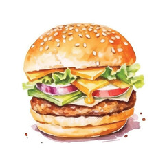 watercolors Cheese burger illustration