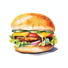 watercolors Cheese burger illustration