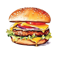 watercolors Cheese burger illustration