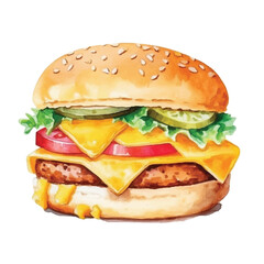 watercolors Cheese burger illustration