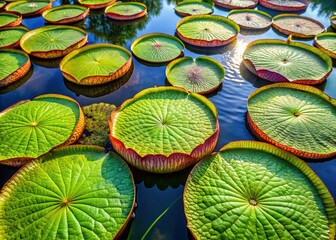 Aerial View of Bullseye Lily Pads, Water Lily Leaves, Nymphaea, Aquatic Plants, Top Down