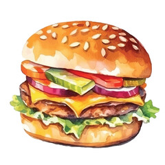 watercolors Cheese burger illustration