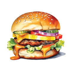 watercolors Cheese burger illustration
