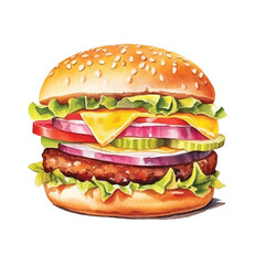 watercolors Cheese burger illustration