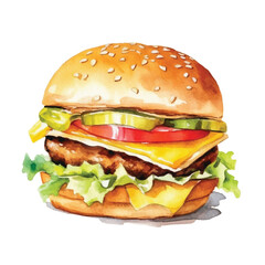 watercolors Cheese burger illustration