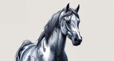Portrait dapple gray horse noble on plain white background illustration