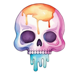 watercolors Cool melting skull cartoon illustration