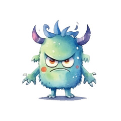 watercolors Cute alien angry illustration