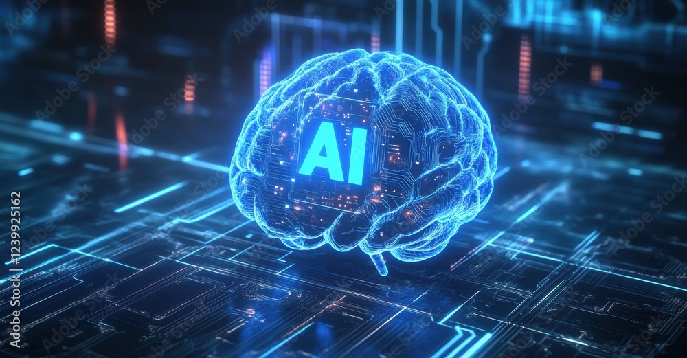 Poster Digital brain representing artificial intelligence glowing on circuit board